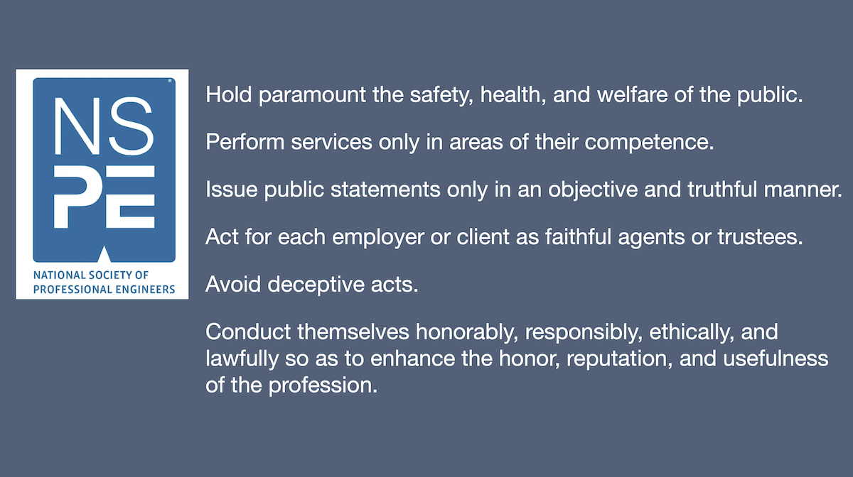National Society of Professional Engineers code of ethics.