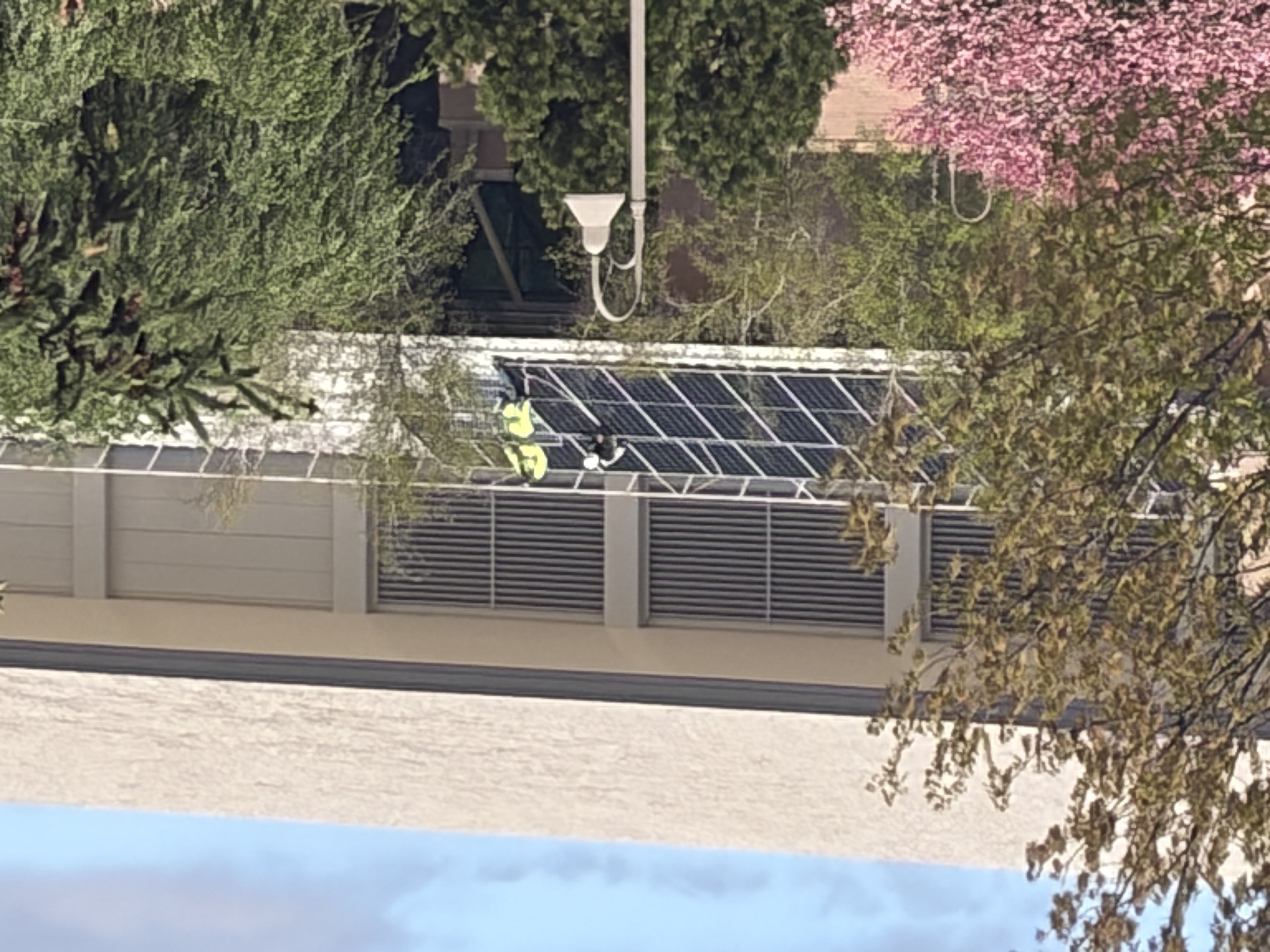 Solar panel installation on the lower roof of the Van Noord arena.